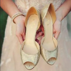 Kate Spade Sage Gold Starlight Heel Peep Toe Pump